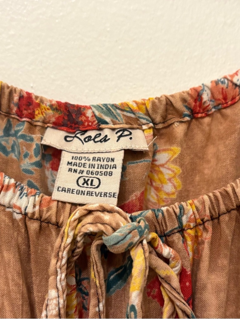 Boho Floral Tiered Peasant Blouse in gold, tan, floral - Picture 3 of 5